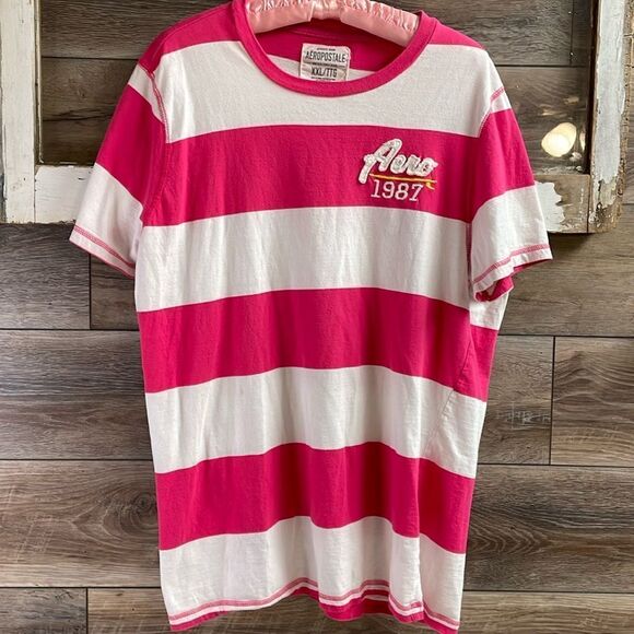 Aeropostale Women’s Plus size XXL Pink & White Horizontal Striped Shirt,Vintage - Picture 1 of 6